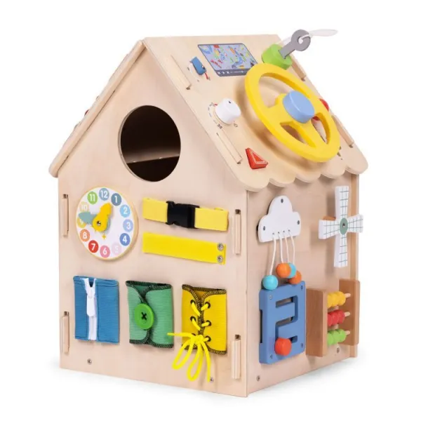 ECOTOYS Dřevěný interaktivní domeček XXL hnědý