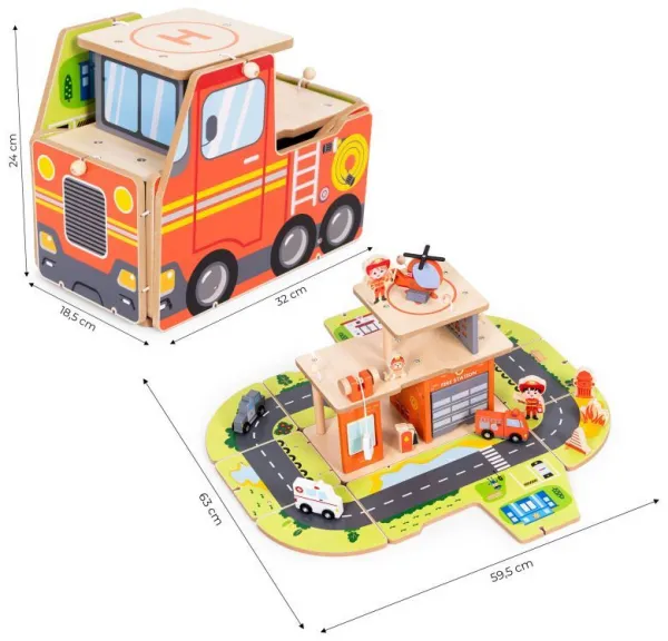 ECOTOYS Dřevěná požární stanice STATION 2v1 červená