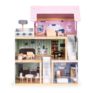 ECOTOYS Dřevěný domeček pro panenky PATIO vícebarevný