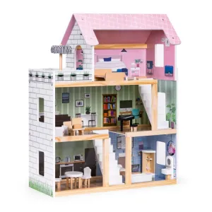 ECOTOYS Dřevěný domeček pro panenky PATIO vícebarevný