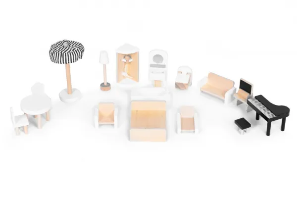 ECOTOYS Dřevěný domeček pro panenky PATIO vícebarevný