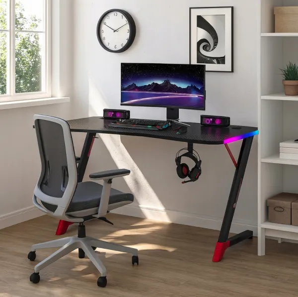 DomTextilu Čiernyhernýstôl,PCstôlsLEDosvetlenímRGBŠírka:120cm EKSBG01-black_120 čierna