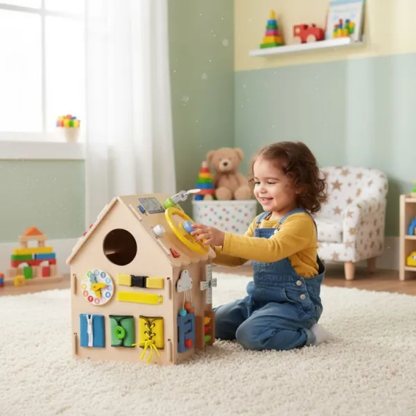 ECOTOYS Dřevěný interaktivní domeček XXL hnědý