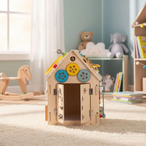 ECOTOYS Dřevěný interaktivní domeček XXL hnědý