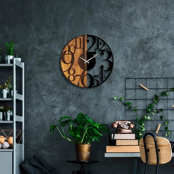 Wallity Dekoratívne nástenné hodiny WILLIE CONTRAST 56 cm orech/čierne