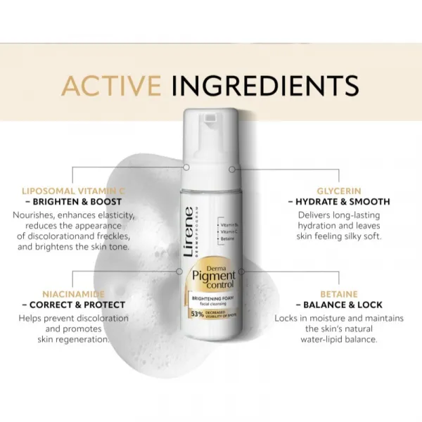 Lirene Derma Pigment Control Brightening Foam rozjasňujúca čistiaca pena pre pleť s hyperpigmentáciou 150 ml