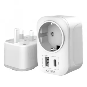 Tech-Protect TA100 cestovný adaptér UK / EU, biely