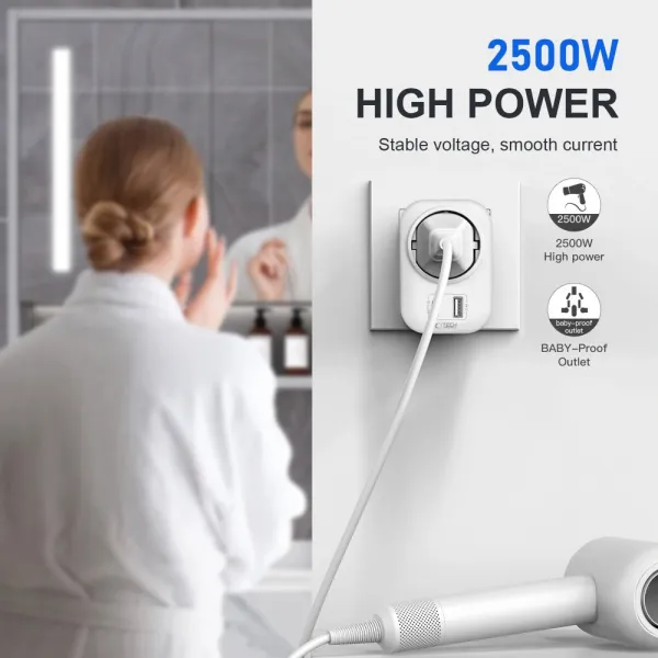 Tech-Protect TA100 cestovný adaptér UK / EU, biely