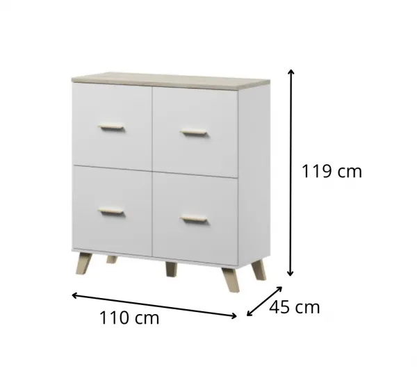 CAMA MEBLE Lotta 110 4D komoda biela / dub sonoma