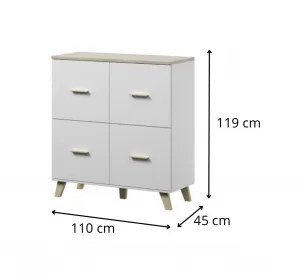 CAMA MEBLE Lotta 110 4D komoda biela / dub sonoma