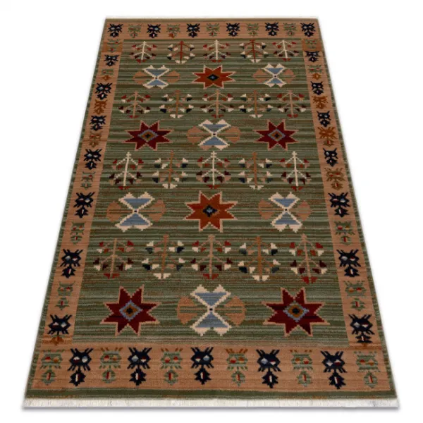 Koberec KESHAN, strapce 6902/53533 zelený / terakota