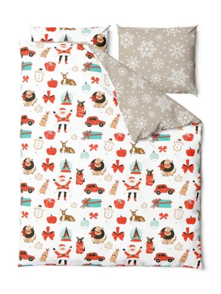 Faro Vianočné obliečky zo saténového mikrovlákna Holly Jolly 004 220x200 cm +2x 70x80 cm biele/béžové
