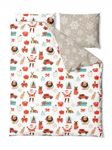 Faro Vianočné obliečky zo saténového mikrovlákna Holly Jolly 004 220x200 cm +2x 70x80 cm biele/béžové