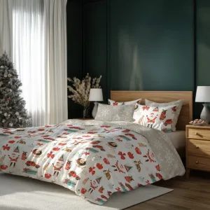 Faro Vianočné obliečky zo saténového mikrovlákna Holly Jolly 004 220x200 cm +2x 70x80 cm biele/béžové