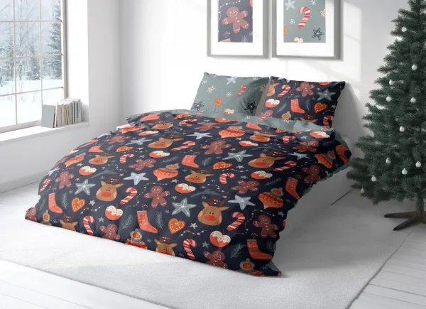 Faro Vianočné obliečky zo saténového mikrovlákna Holly Jolly 007 220x200 cm +2x 70x80 cm modré/sivé