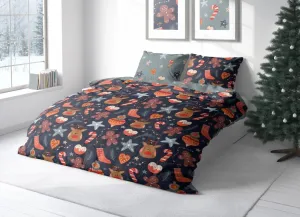 Faro Vianočné obliečky zo saténového mikrovlákna Holly Jolly 007 220x200 cm +2x 70x80 cm modré/sivé