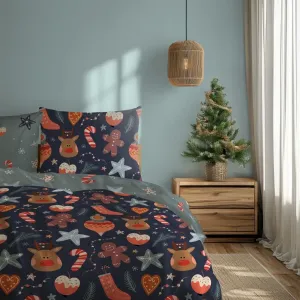 Faro Vianočné obliečky zo saténového mikrovlákna Holly Jolly 007 220x200 cm +2x 70x80 cm modré/sivé