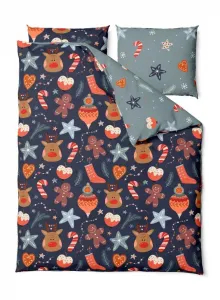Faro Vianočné obliečky zo saténového mikrovlákna Holly Jolly 007 220x200 cm +2x 70x80 cm modré/sivé