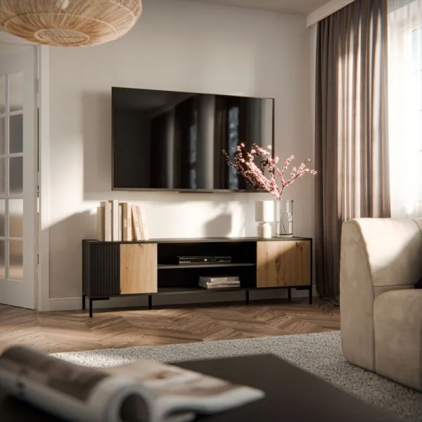 HALMAR TV stolík Merci 180 cm čierny/dub artisan