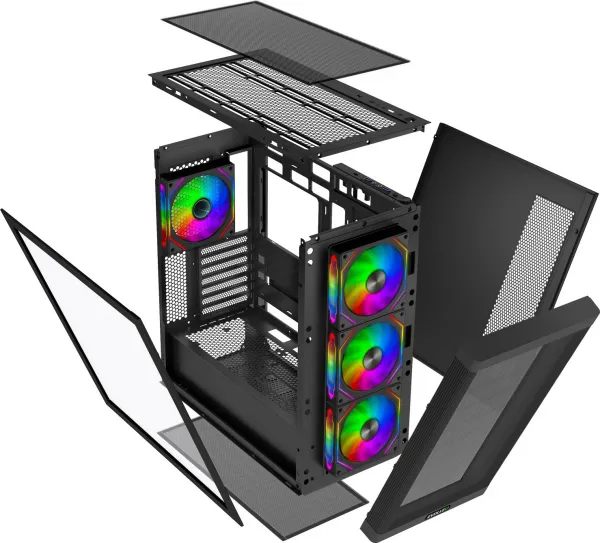 EVOLVEO Scorpio, Big Tower/4x ARGB/sklo+mřížka