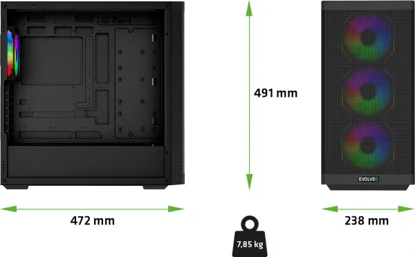 EVOLVEO Scorpio, Big Tower/4x ARGB/sklo+mřížka