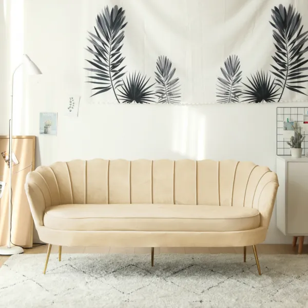 Luxusná pohovka, 3-sed, béžová Velvet látka/zlatá, Art-deco, NOBLEO TYP 2