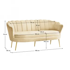 Luxusná pohovka, 3-sed, béžová Velvet látka/zlatá, Art-deco, NOBLEO TYP 2