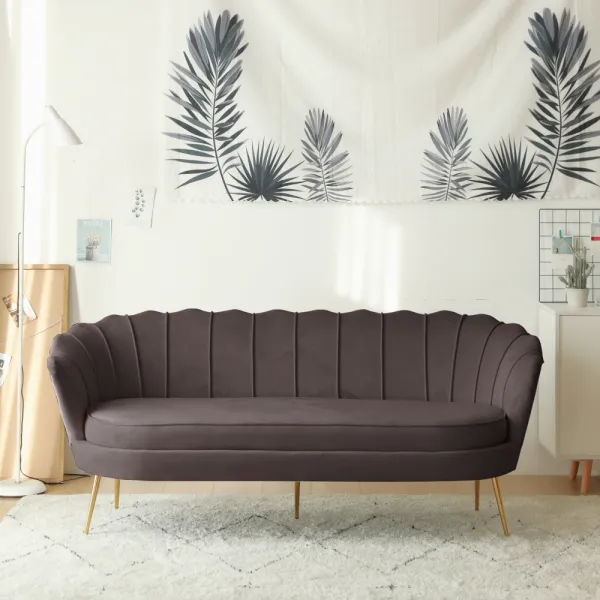 Luxusná pohovka, 3-sed, sivohnedá Velvet látka/zlatá, Art-deco, NOBLEO TYP 2