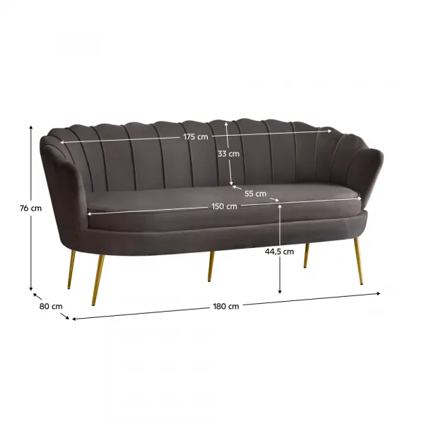 Luxusná pohovka, 3-sed, sivohnedá Velvet látka/zlatá, Art-deco, NOBLEO TYP 2