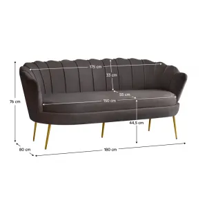 Luxusná pohovka, 3-sed, sivohnedá Velvet látka/zlatá, Art-deco, NOBLEO TYP 2