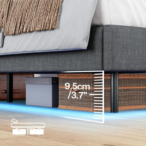 VASAGLE Dvojlôžková posteľ Timaro 160x200 s nabíjacou stanicou a LED osvetlením sivá