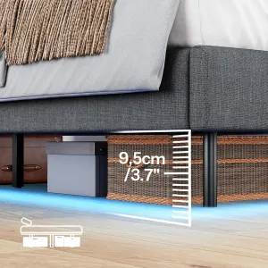 VASAGLE Dvojlôžková posteľ Timaro 160x200 s nabíjacou stanicou a LED osvetlením sivá
