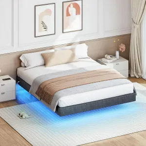 VASAGLE Dvojlôžková posteľ Timaro 160x200 s nabíjacou stanicou a LED osvetlením sivá