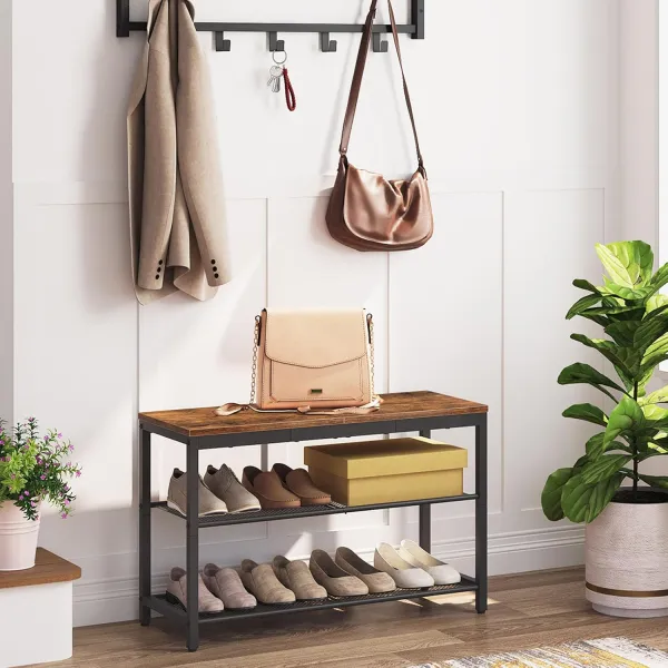 Botník s lavicou Vasagle Arvel 75 cm čierny/hnedý