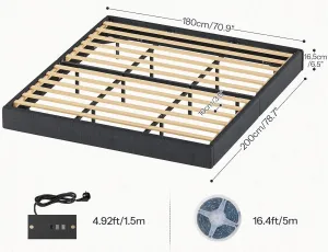 VASAGLE Dvojlôžková posteľ Timaro 180x200 s nabíjacou stanicou a LED osvetlením sivá