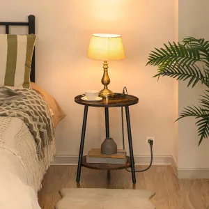 Okrúhly odkladací stolík Vasagle Leky 40 cm s nabíjacou stanicou hnedý/čierny