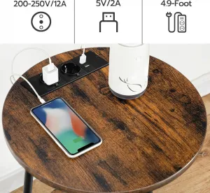 Okrúhly odkladací stolík Vasagle Leky 40 cm s nabíjacou stanicou hnedý/čierny