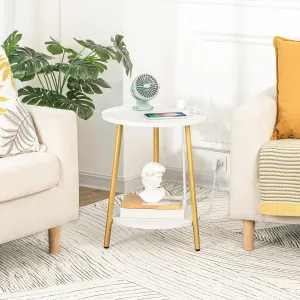 Okrúhly odkladací stolík Vasagle Luretta 40 cm s nabíjacou stanicou biely/zlatý