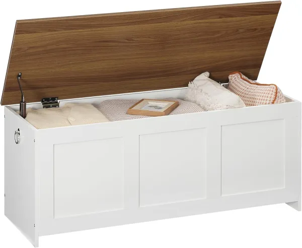 Lavica s úložným priestorom Vasagle Braisy 100 cm biela/orech