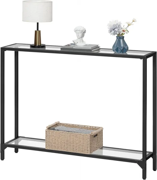VASAGLE Konzolový stolík Pered 100 cm čierny/číry