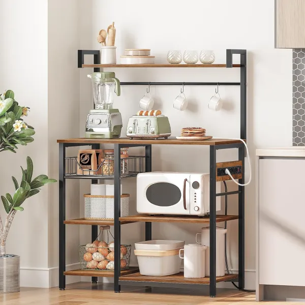 Kuchynský regál Vasagle Emmi 90 cm so zásuvkami hnedý/čierny