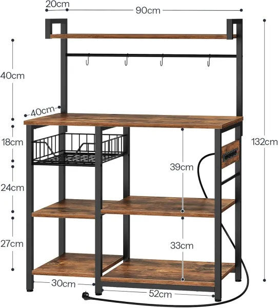 Kuchynský regál Vasagle Emmi 90 cm so zásuvkami hnedý/čierny