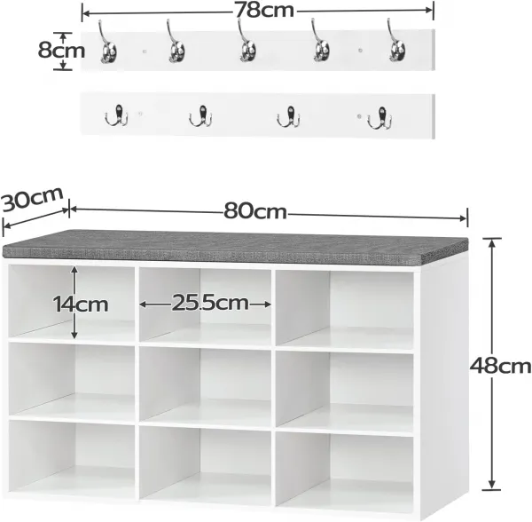Predsieňový vešiak s botníkom a sedadlom Vasagle Jungo 80 cm biely/sivý