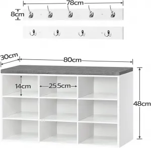 Predsieňový vešiak s botníkom a sedadlom Vasagle Jungo 80 cm biely/sivý