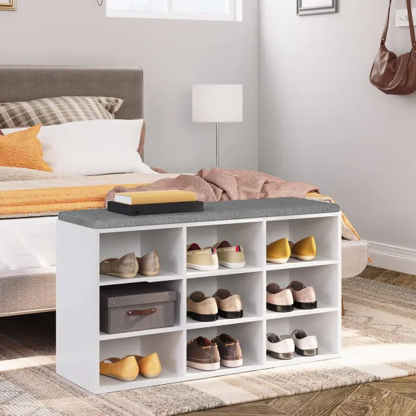 Predsieňový vešiak s botníkom a sedadlom Vasagle Jungo 80 cm biely/sivý