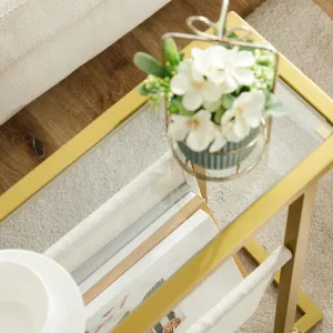 Odkladací stolík Vasagle Fido 40 cm zlatý/číry