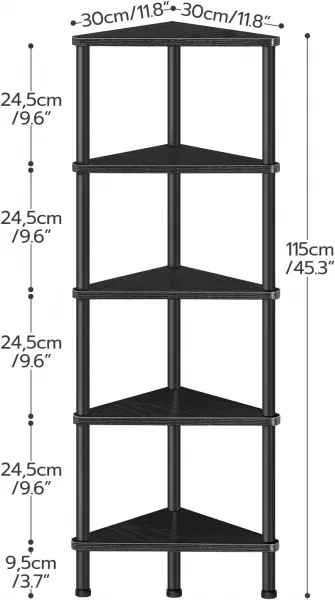 Rohový regál Vasagle Ebbi 30 cm čierny