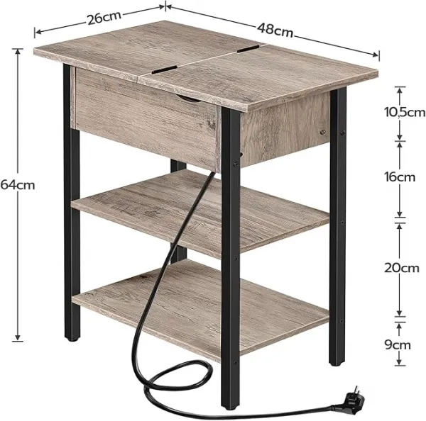 Odkladací stolík Vasagle Frenzy 48 cm s nabíjacou stanicou sivý/čierny