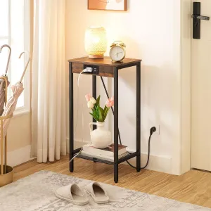 Odkladací stolík Vasagle Gravira 38 cm s nabíjacou stanicou čierny/hnedý