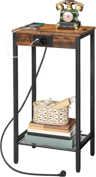 Odkladací stolík Vasagle Gravira 38 cm s nabíjacou stanicou čierny/hnedý